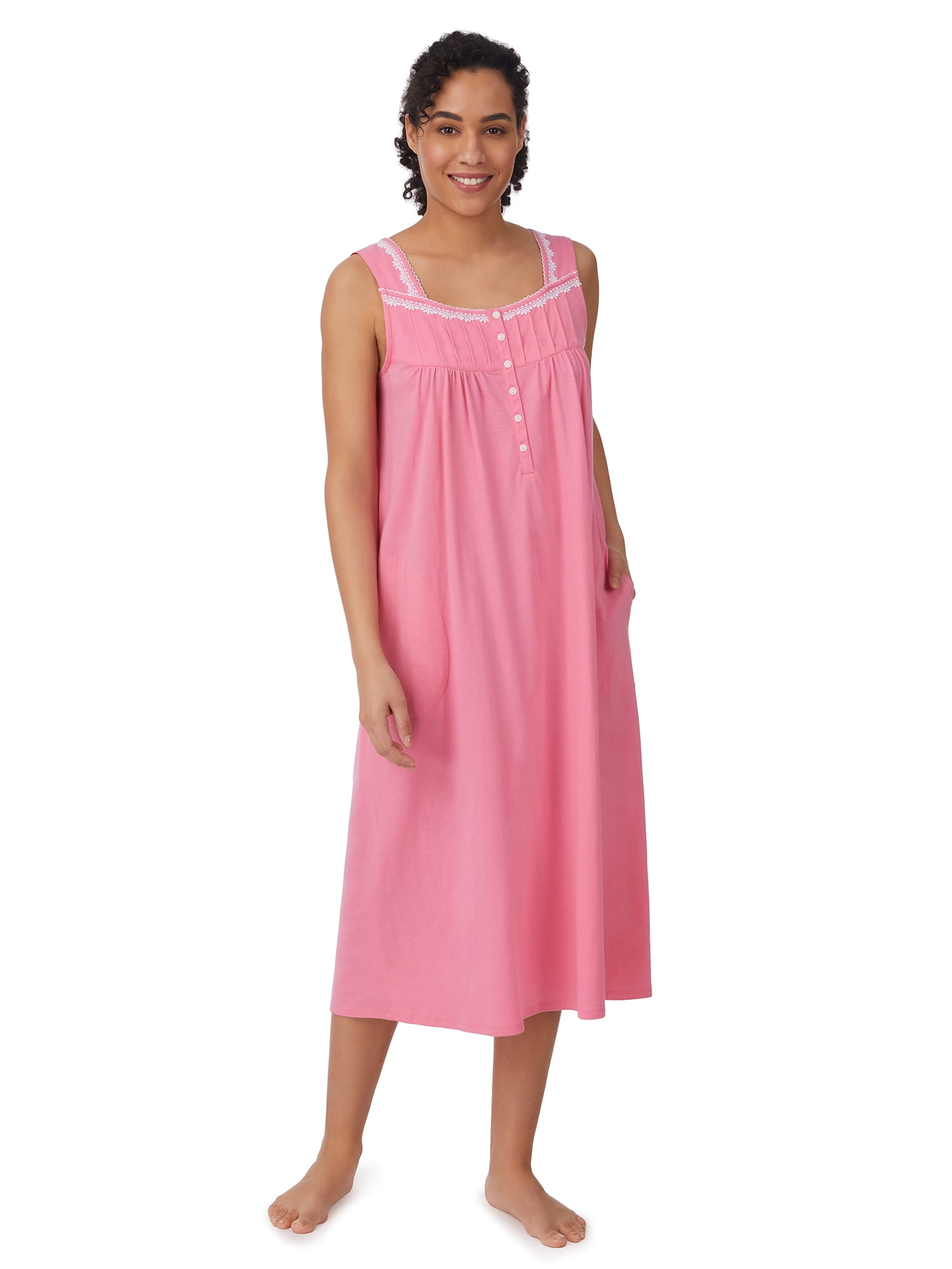 Aria Women's Sleeveless Long 100% Cotton Nightgown in 46", Sizes XS to 5X