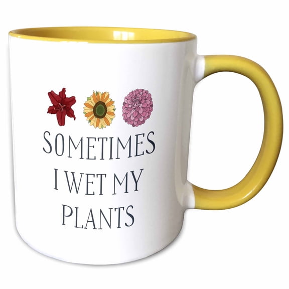 3drose, Sometimes I Wet My Plants, 11oz Two-tone Yellow Mug