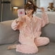 thumbnail image 5 of Conjunto de pijamas de franela suave y grueso de invierno para mujer, cárdigan estilo kimono japonés para niñas, ropa de dormir de peluche, pijamas térmicos con cuello en V para mujer, 5 of 5