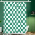 thumbnail image 3 of Aesthetic Checkerboard Grid Pattern Shower Curtain, White Emerald Green Modern Shower Curtain Sets Decoration 71x71 Inch with Hooks, 3 of 6