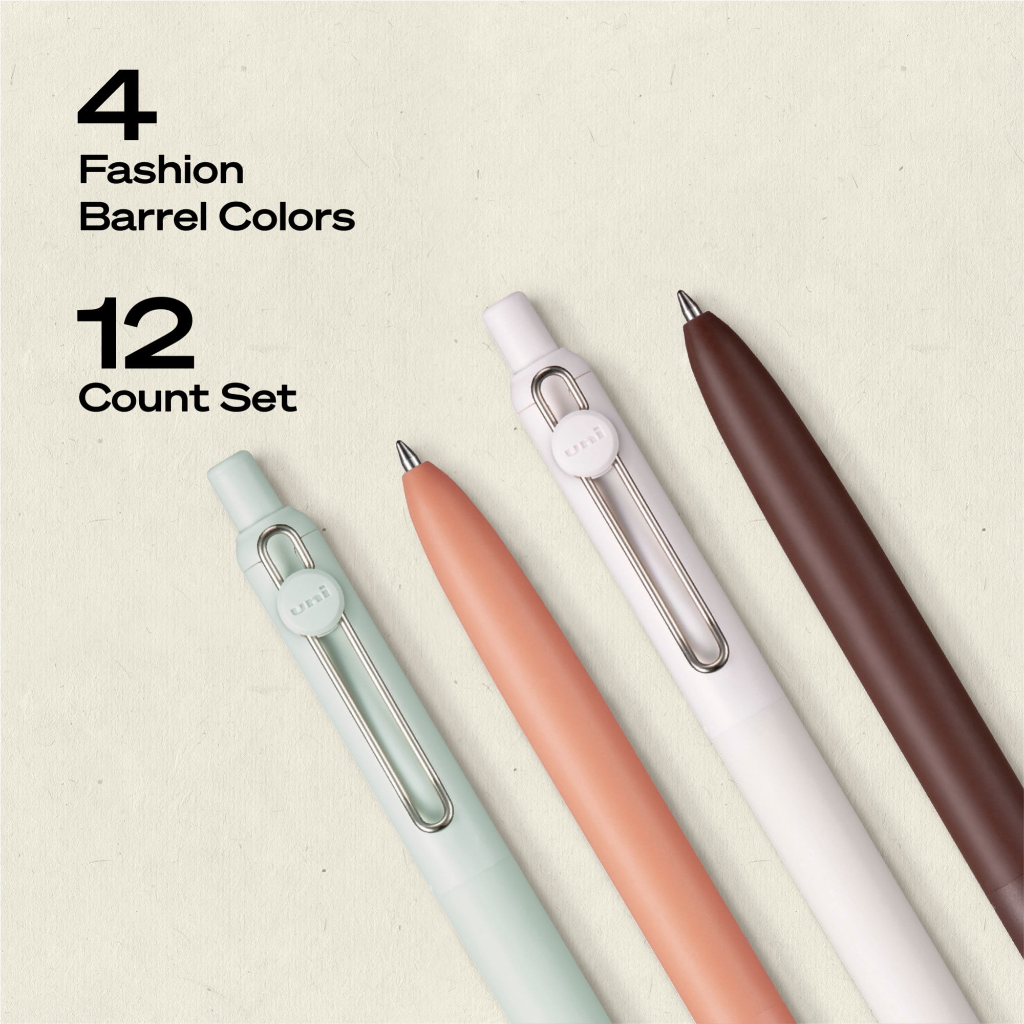 uniball™ Zento Retractable Liquid Gel Pens, 0.7mm Medium Point, Black Ink, Boho Barrel Colors, 12 Count
