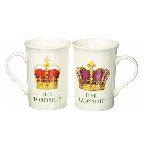 Fine China Marble Gold Lordship & Ladyship Mugs Set Couples Cups Wedding Gift 