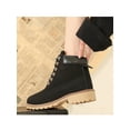 thumbnail image 4 of SIMANLAN Women Retro Biker Ankle Boots Lace Up Leather Chunky Heel Round Toe Anti Slip Shoes, 4 of 7