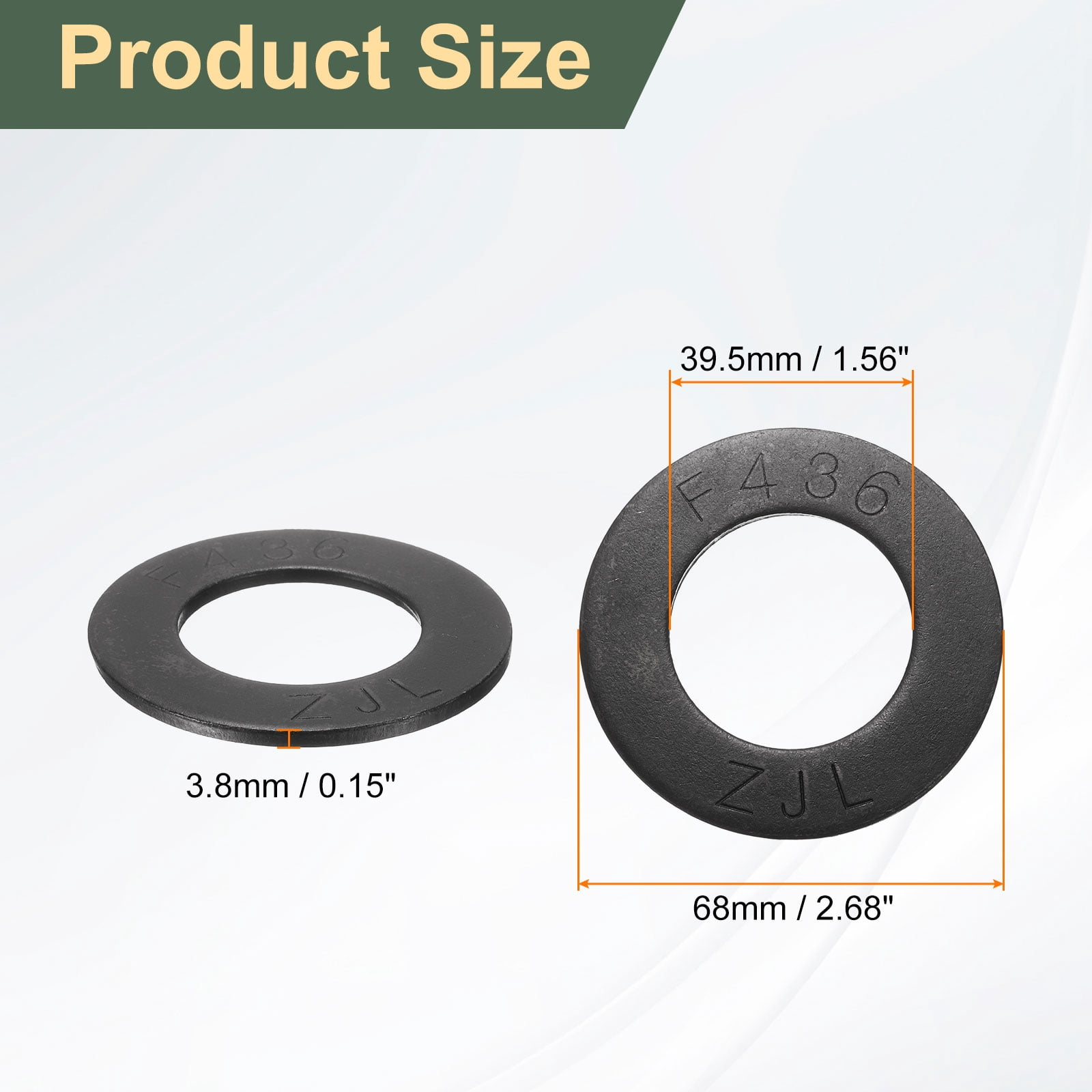 10 Pcs 1-3/8" Black Flat Washers, 68mm Outer Diameter, 45 Steel Metal Washer for Screws and Bolts