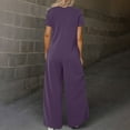 thumbnail image 6 of Feancey Wide Leg Jumpsuit for Women Dressy Casual Short Sleeve Button Rompers Solid Color Loose Playsuits Summer Beach Vacation One Piece Jumpsuits with Pockets Purple XL, 6 of 9