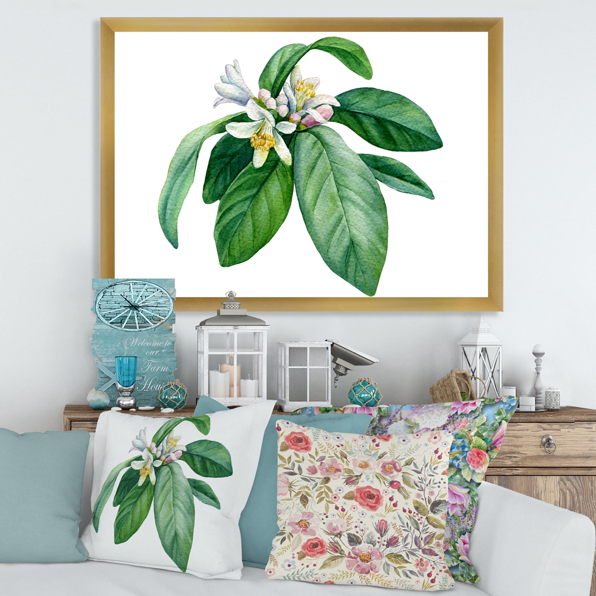Flowering Mandarin With Branch 32 in x 16 in Framed Painting Canvas Art Print, by Designart