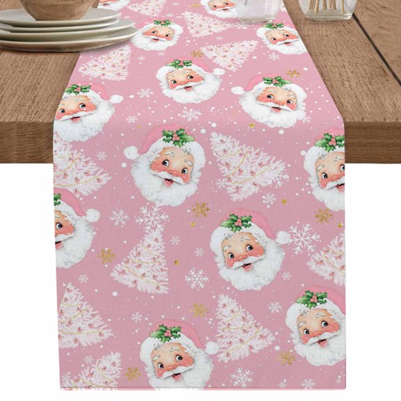 nqOlkjepod Pink Christmas Table Runner 108 Inches Long Farmhouse Dress Scarves, Santa Xmas Tree Snowflake Winter Farmhouse Dining Tablerunner for Coffee Table/Kitchen Island/Party Décor, 13" x 108"