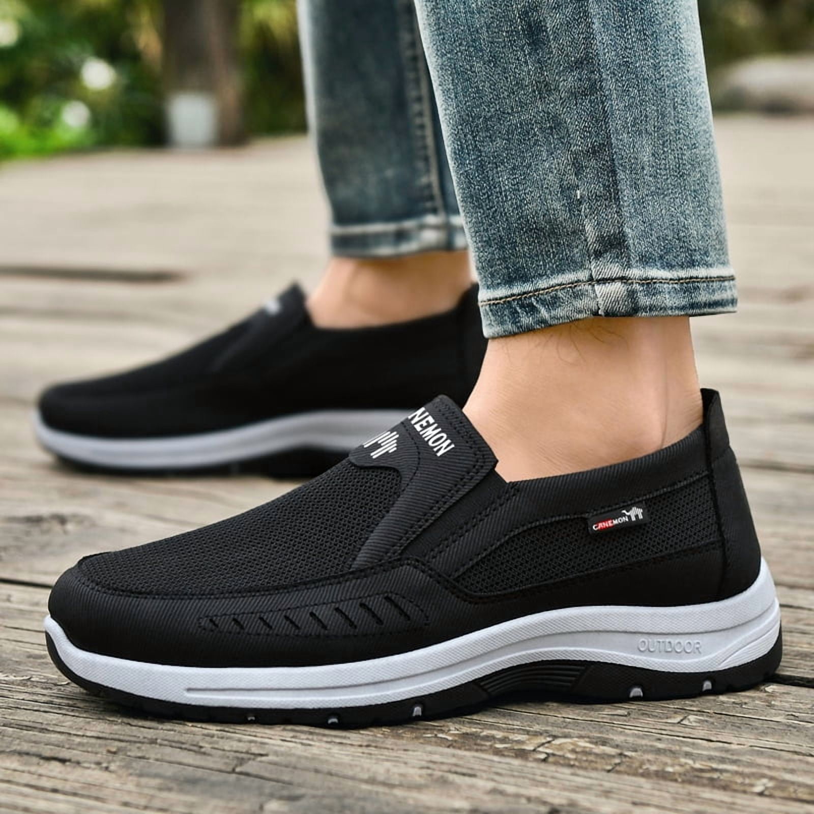 CANEMON Men's Slip-on Mesh Walking Shoes, Breathable Comfortable Casual Outdoor Hiking Sneakers