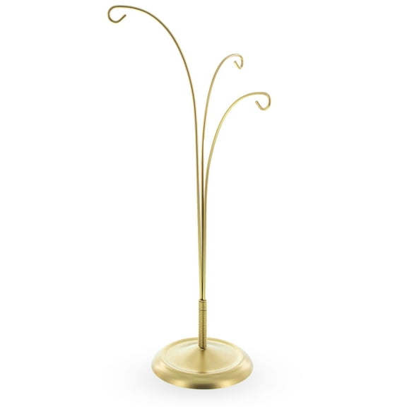 3-Arm Botanical Style Gold Metal Ornament Display Stand 12 Inches (Poland)