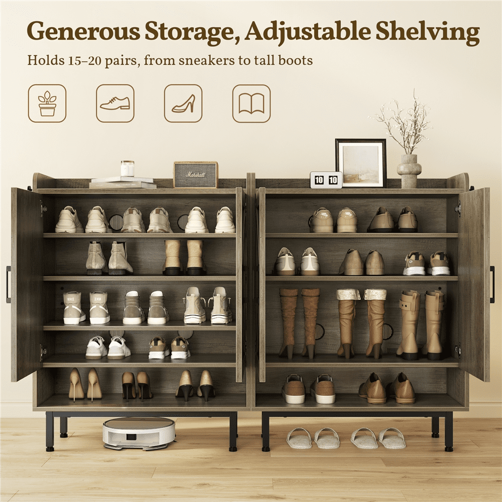Alden Design 5-Tier Country Style Shoe Cabinet with Barn Inspired Doors, Gray