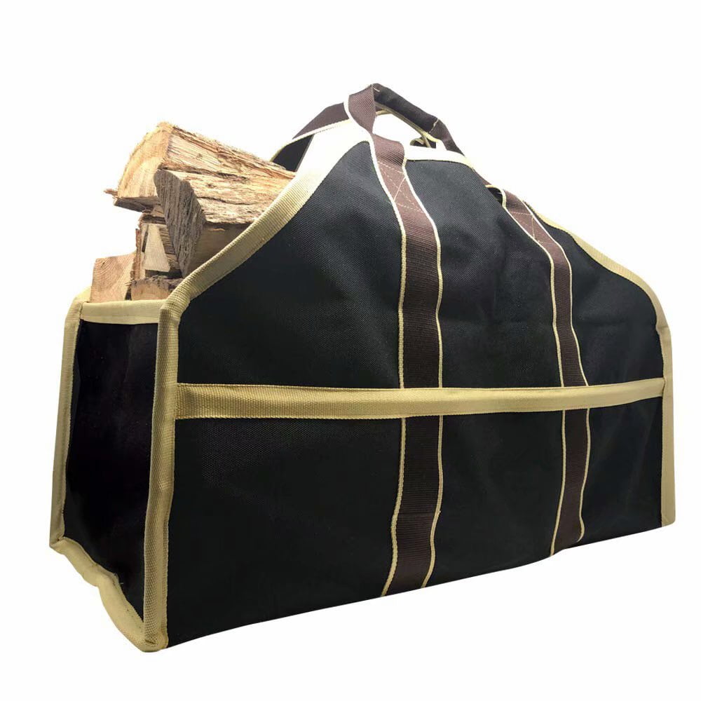 Large Canvas Log Tote Bag Carrier Indoor Fireplace Firewood Totes Holders Round Woodpile Rack Fire Wood Carriers Carrying for Outdoor Tubular Birchwood Stand by Hearth Stove Tools Set Basket