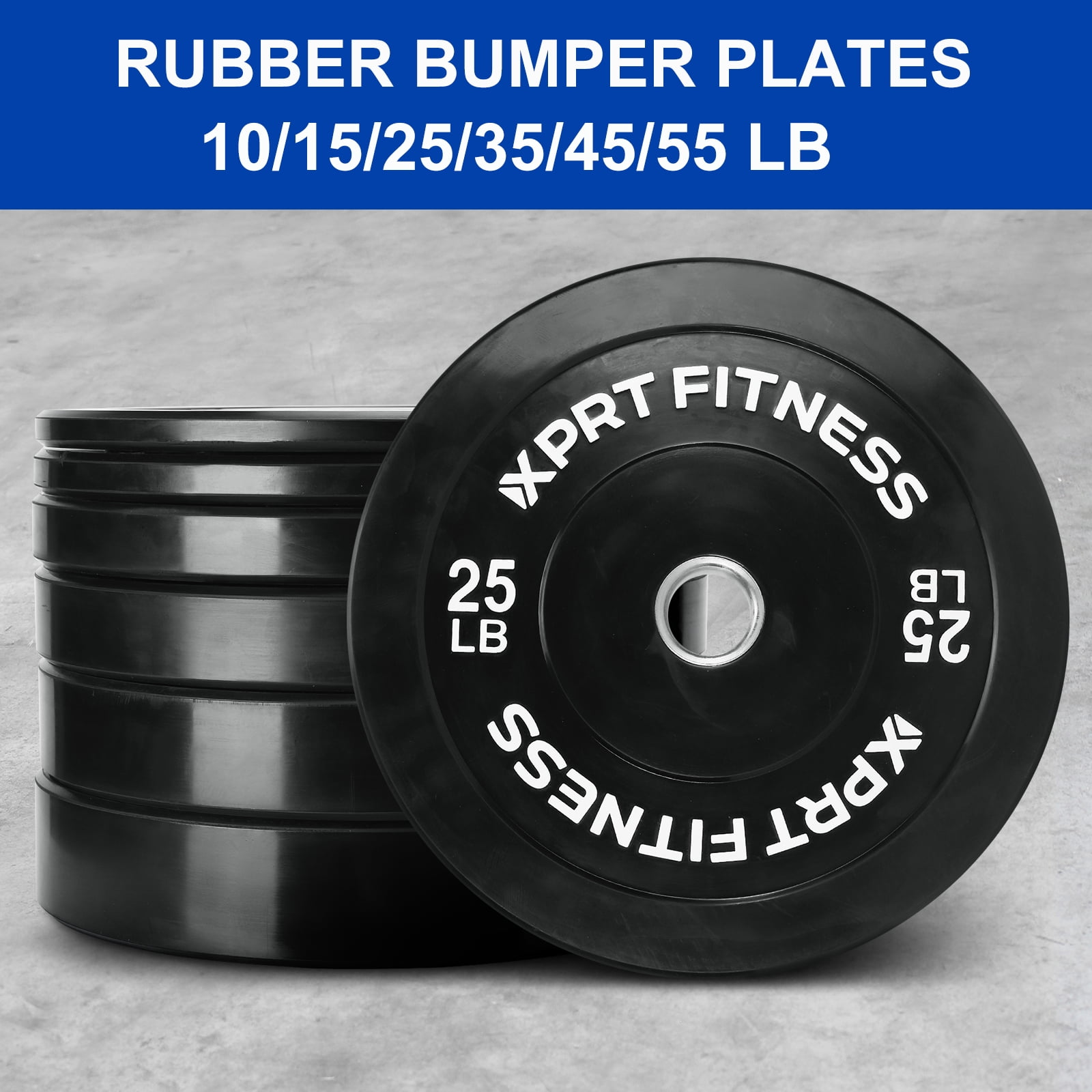 XPRT Fitness Olympic 2-Inch Black Rubber Coated Bumper Plates 15 lb. Pair