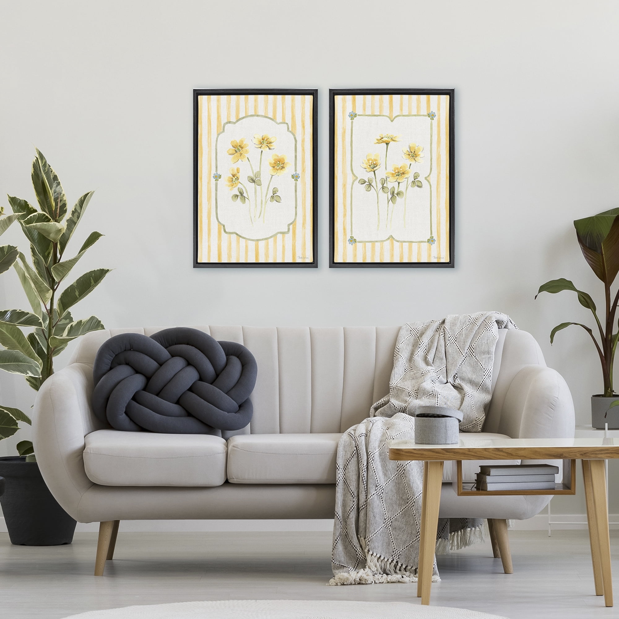 Stupell Industries Sweet Honey Blooms 2 Piece Black Framed Floater Canvas Set, design by Beth Grove