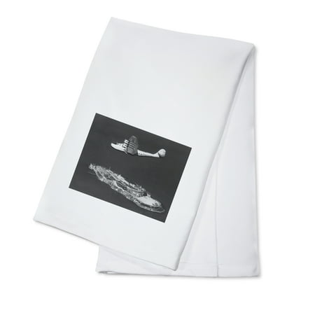 China Dish Display Pan American China Clipper Flying Over Alcatraz Island Photograph (100% Cotton Kitchen Towel) ()