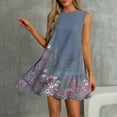 thumbnail image 7 of Womens Summer Dress with Pockets Floral Print Sleeveless Loose Crew Neck Tank Short Dress Pleated Swing Sundress (M, Navy), 7 of 7