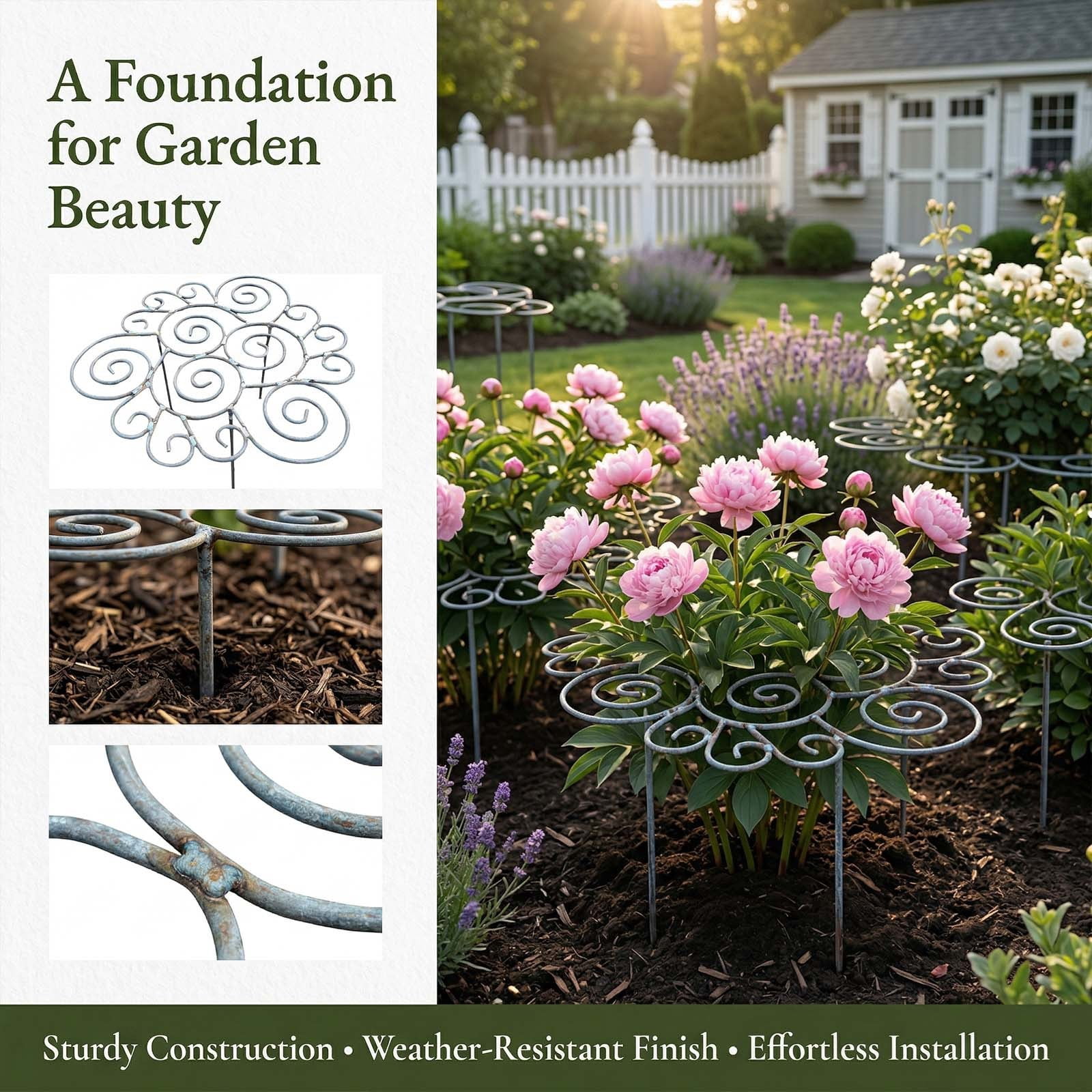 Peony Support Ring Garden Plant Stake Heavy Duty Metal Flower Support Cage For Outdoor Garden Spring