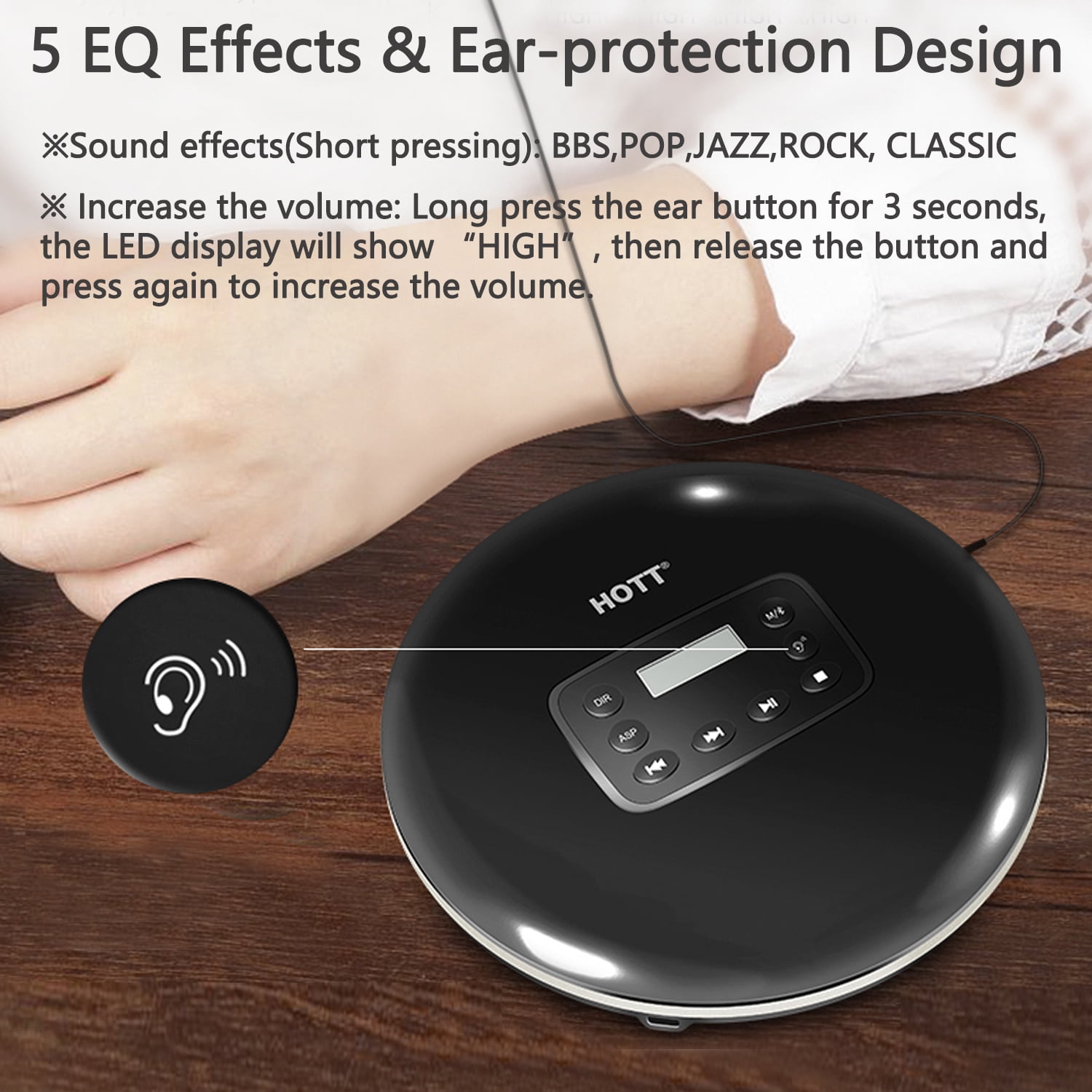 MEGICOT Portable Bluetooth 5.0 CD Player with LED Display, Rechargeable, Anti-Skip Protection, Anti-Shock, Headphone Jack Personal CD Music Disc Player