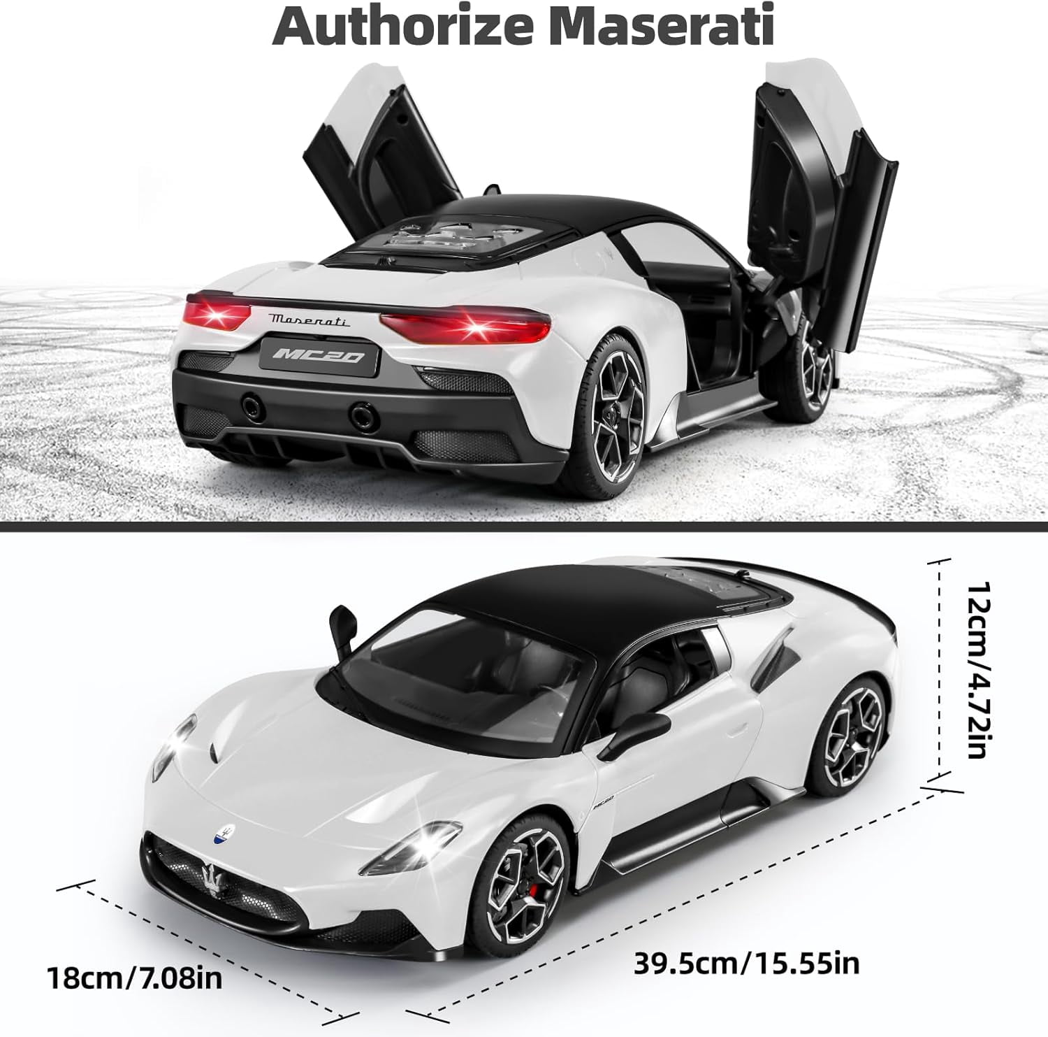 MIEBELY Maserati Remote Control Car, Openable Door 1:12 Scale Rc Toy Car 7.4V 900mAh Licensed 12Km/h Fast Rc Cars with Led Light 2.4Ghz Model Car for Adults Boys Girls Birthday Ideas Gift (White)