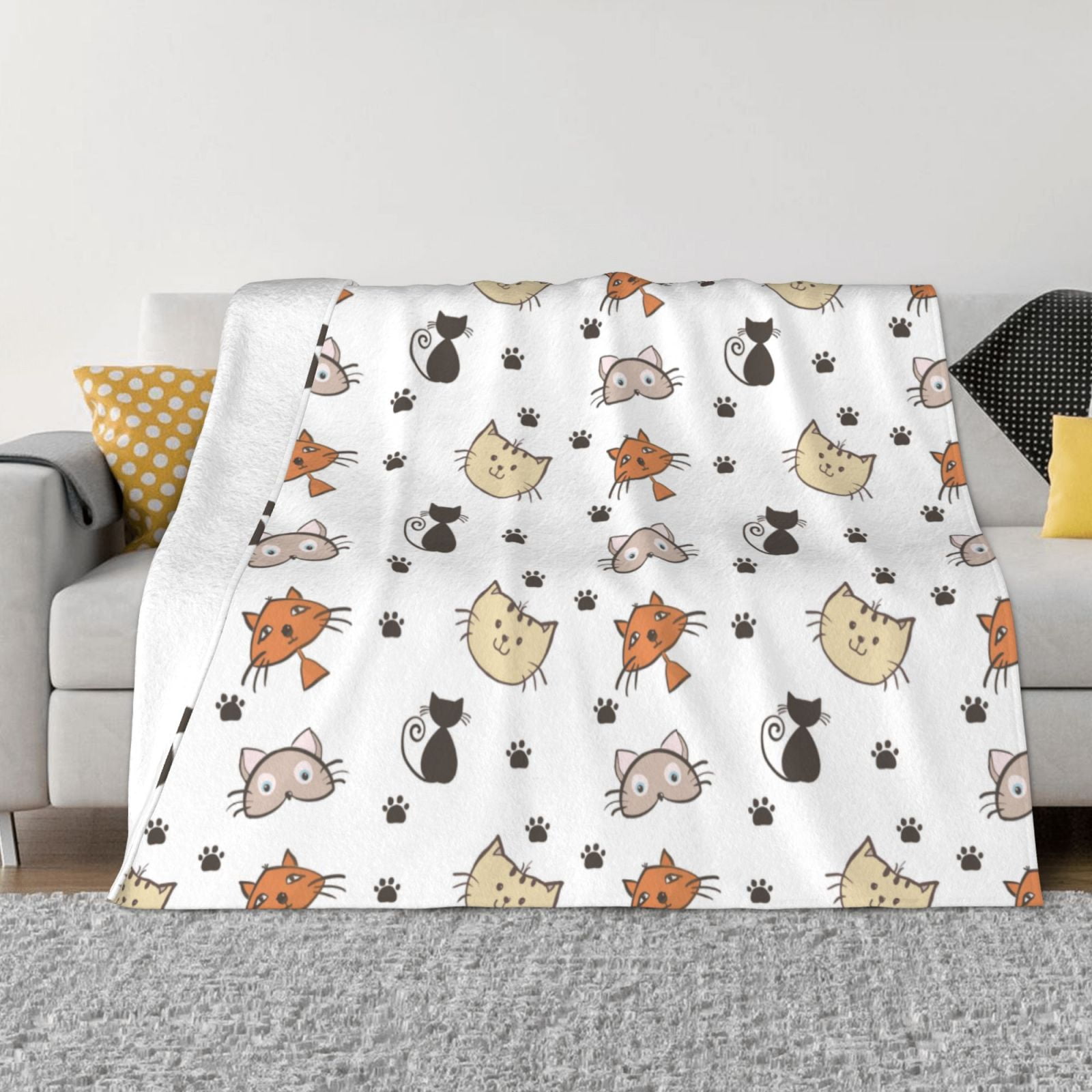 Super Soft AntiPilling Flannel Bed Blankets, Cute Kitten Print Cozy