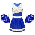 thumbnail image 2 of Xnihocha Costume de Cheerleading pour Filles, Uniforme de Chef de Cheerleading, Ensemble de Fête avec Jupe Plissée et Pompons Bleu 12, 2 of 6