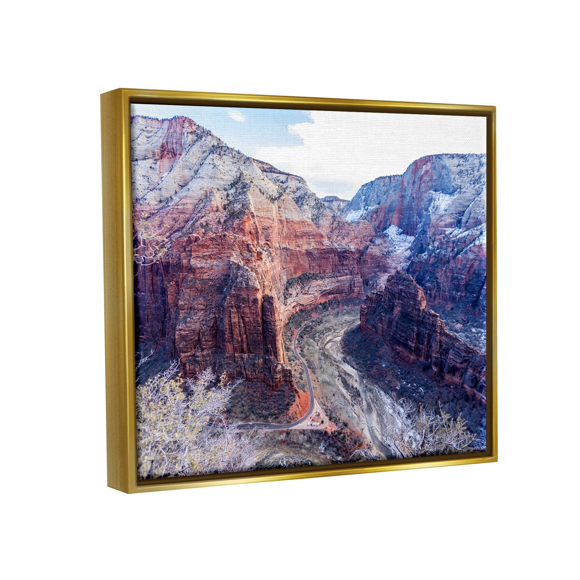 Stupell Industries Desert Canyon Road Arid Vegetation Cliffs Landscape Photograph Metallic Gold Floating Framed Canvas Print Wall Art, Design by Steve Smith
