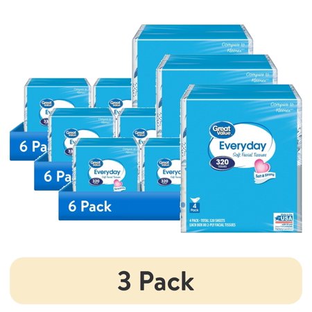 (3 pack) Great Value Everyday Soft Facial Tissues, 320 Sheets, 4 Pack