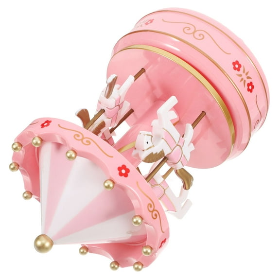 WORGEOUS 2pcs Creative Miniature Carousel Music Box Decorative Toy Desktop Musical Box Gifts for Christmas Birthday Valentine's Day (Pink)