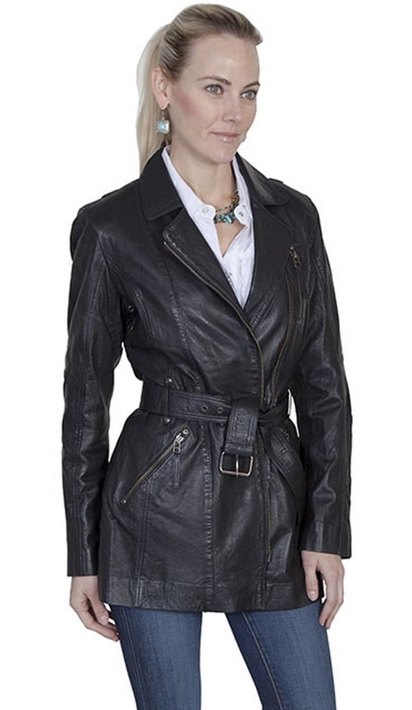 Scully Western Coat Womens Classic Leather Belted Zipper Black L330 ...