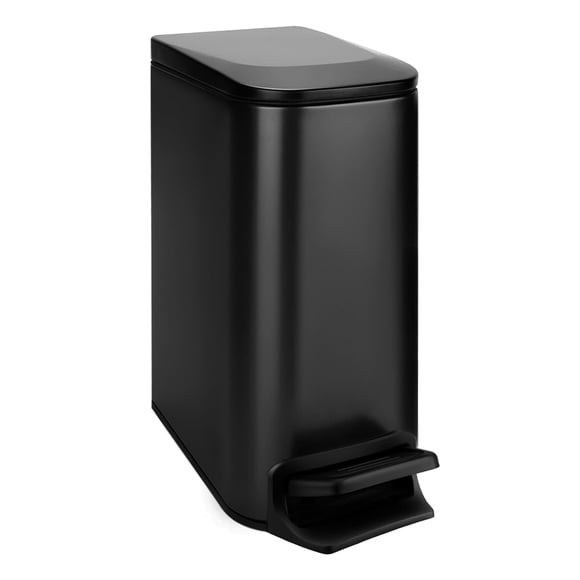 Bote de basura TIPGO Slim de 6 litros y 1.6 galones con tapa de cierre suave, color negro