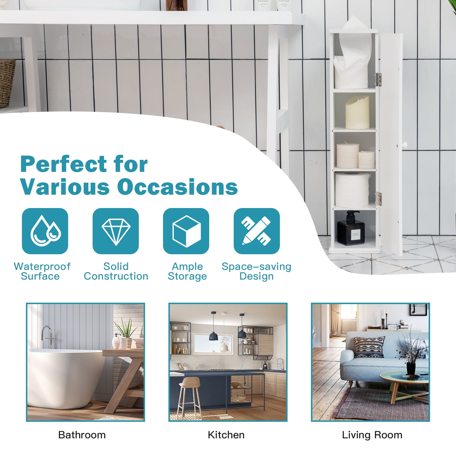 Giantex Small Bathroom Storage Cabinet, Free Standing Toilet Paper Holder, Storage Organizers Stand for Small Space & Corner