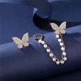 thumbnail image 3 of Butterfly Zircon Pearl Chain Clip No Piercing Stud Earrings Drop Women Wedding-default, 3 of 4