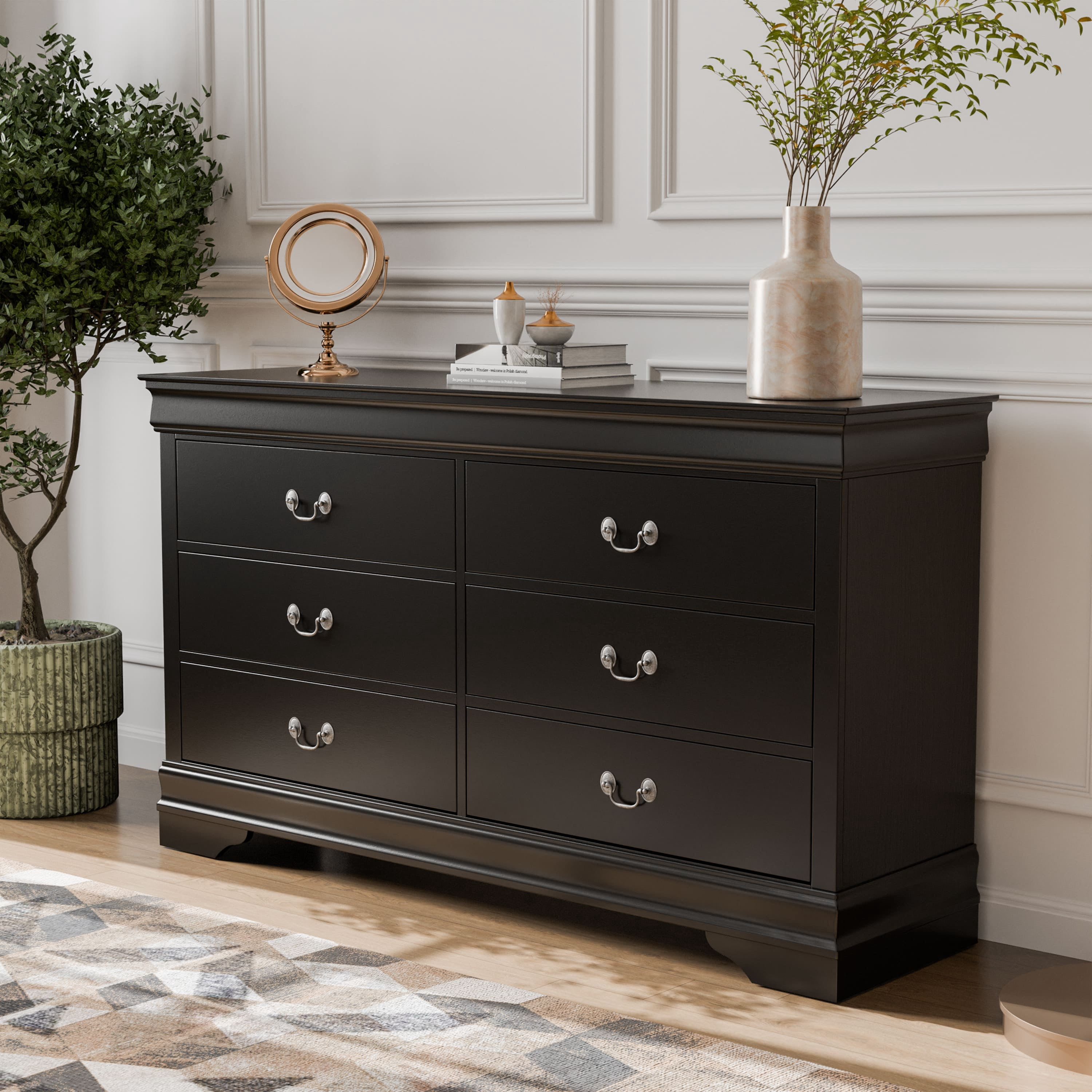 Furniture of America Rycia Traditional 6-Drawer Dresser, Black