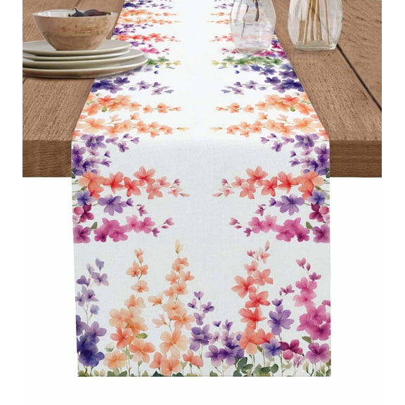 Pink Spring Flowers Table Runner 70 Inches, Pastoral Floral Garden Country Farm Bed Runner Dresser Scarves Tabletop for Indoor Outdoor Parties/Ceremony/Banquet, 13" x 70"