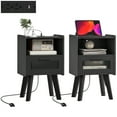 thumbnail image 1 of HOMCOM Tables de Chevet Modernes Ensemble de 2, Table de Chevet avec Station de Charge Noir, 1 of 10