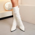 thumbnail image 6 of hopeusnice Ruched Knee High Boot Pointed Toe Heel Leather Upper Fashion Party Boot Beige 35, 6 of 9