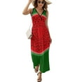 thumbnail image 2 of Watermelon Red And Bright Womens Night Club Maxi Dress V Neck Sleeveless Bohemia Long Dresses, 2 of 9