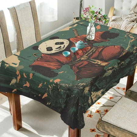 

WOBOGO Samurai Panda Pattern Square Tablecloth 54×54in Polyester Fabric Tablecloth Washable Dust Resistant Wrinkle Resistant