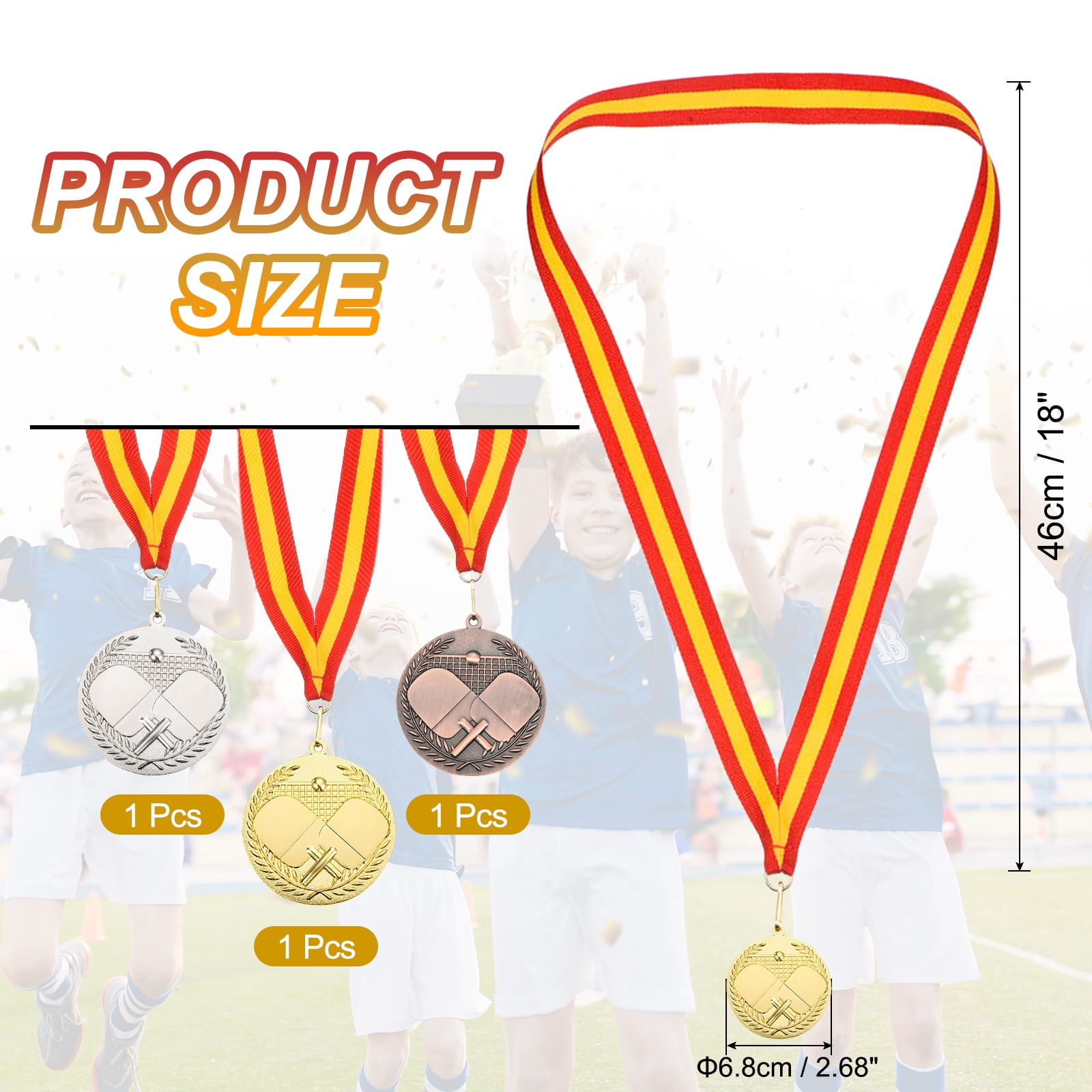 Uxcell 2.7 Inch Table Tennis Award Medals Gold Silver Bronze Award Medals with Neck Ribbon for Team Sports Games Party Favors 3 Pieces