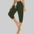 thumbnail image 2 of Women's Crop Sweatpant Capri Pants Lounge Drawstring High Elastic Waist Wide Leg Pant Cinch Sport Bottom Trousers Army Green X-Large, 2 of 5