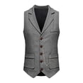 thumbnail image 2 of Vintage Tweed Waistcoat for Men with Chain Detail Retro Lapel Vest Formal Suit Gilet Business Casual Sleeveless Jacket Light Gray 2XL, 2 of 9