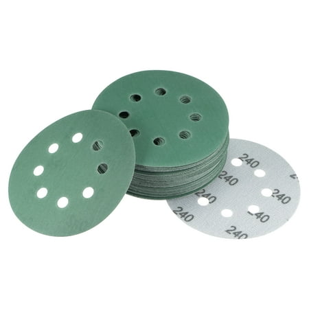 

50 Pack Green Film Sanding Disc 240 Grits 5-Inch 8-Hole Aluminum Oxide Abrasive Hook and Loop Backed Sandpapers