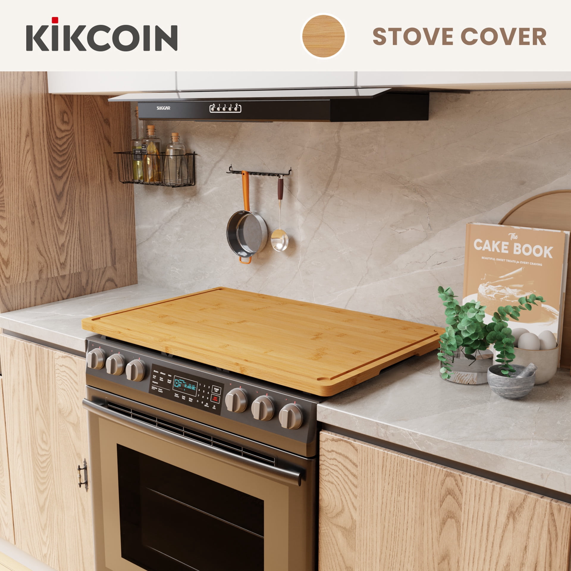 Kikcoin Extra Large Cutting Board, 30-inch Bamboo Stove Top Cover, Noodle Board with Side Handles, Reversible Kitchen Countertop Sink Cover