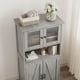 thumbnail image 4 of Armario de almacenamiento para baño doble, armario de lino blanco con estantes y puertas de cristal, armario de cocina, gris, 4 of 6