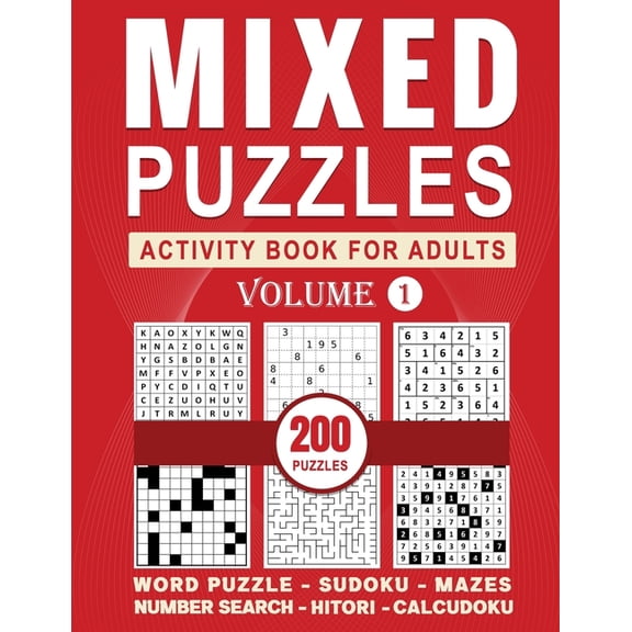 Mixed Puzzles Activity Book For Adults: Variety Puzzle Book For Adults (Sudoku, Word Puzzle, Number Place, Mazes, and Mo, (Paperback)