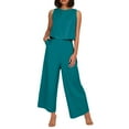 thumbnail image 1 of Conjunto de dos piezas de lino de color liso para mujer: top corto sin mangas con botones y pantalones de pierna ancha, tejido transpirable para el verano, 1 of 8