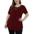 thumbnail image 4 of B91xZ Chemises pour Femmes Manches Courtes Tunique Décontractée Ample avec Poche, Vin TG, 4 of 4