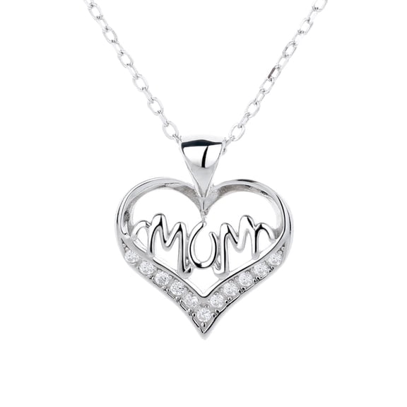 Amy and Annette Sterling Silver MOM Heart Pendant Necklace with crystals (Mom, Mother, Mama - Great Gift)