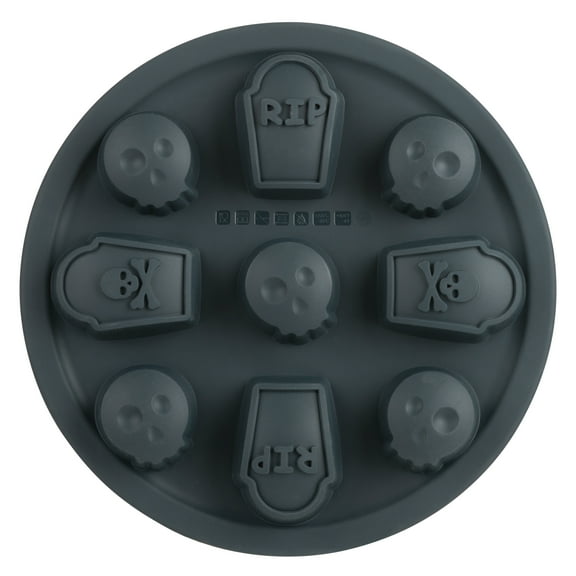 Trudeau Halloween Skull Mini Treats Cake Pan, Structured Silicone, 9" Round