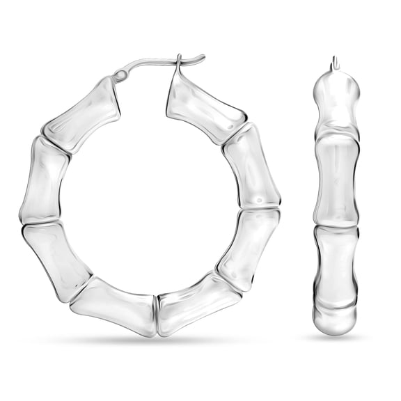 LeCalla 925 Sterling Silver Light-Weight Bamboo Hoop Earrings for Women and Teen 50MM