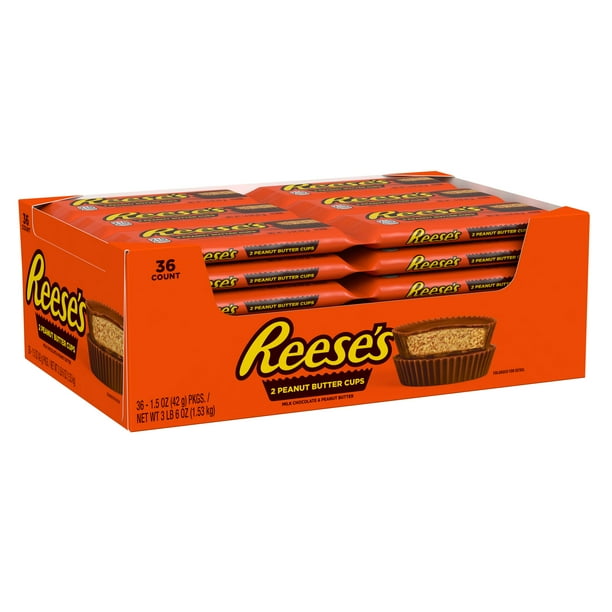 REESE'S Milk Chocolate Peanut Butter Cups Candy, Bulk, 1.5 oz, Packs